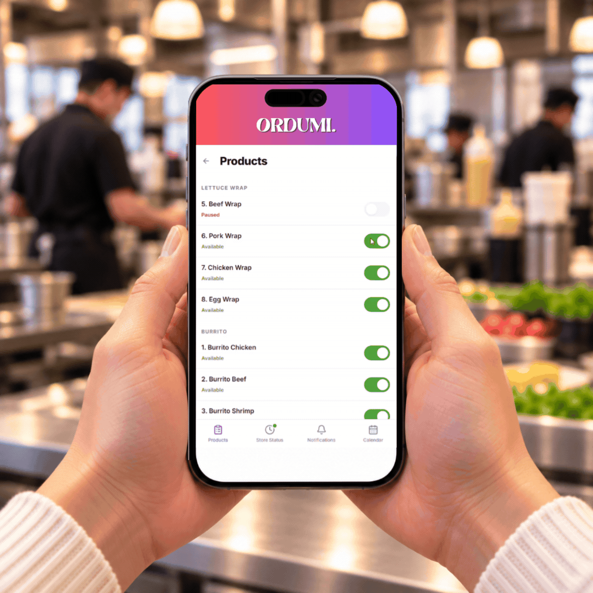 Owner App switching dishes between Available and Paused